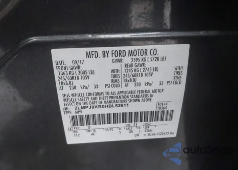 2017 Lincoln Mkx Select z USA, uszkodzony, nr VIN 2LMPJ8KR0HBL52611